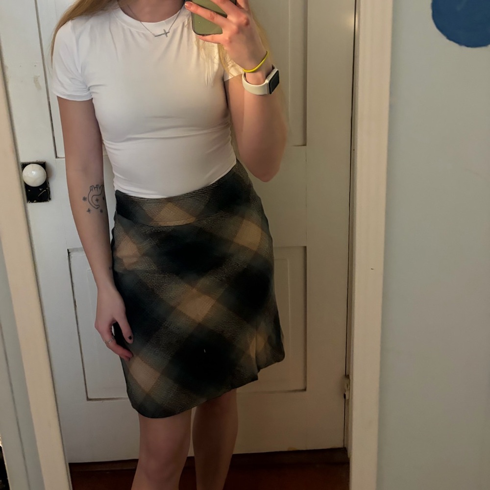 ann Taylor loft wool blend plaid green skirt